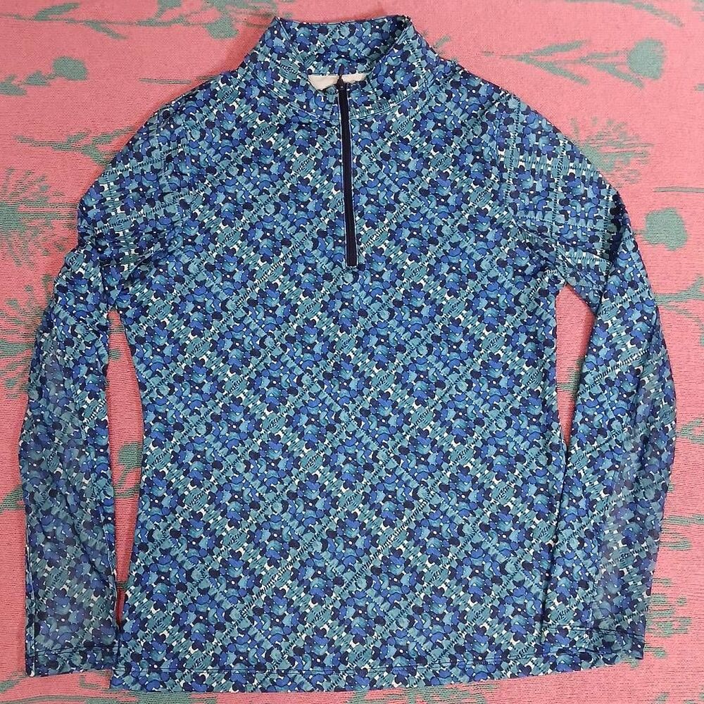 Gottex womens small mockneck blue swimming top longsleeve geometric